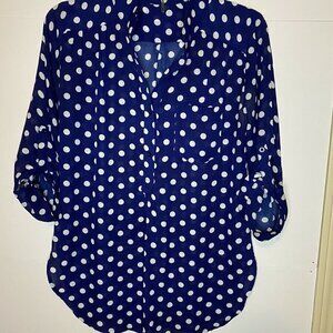 Depri Semi-Sheer Peasant Top Size Small Navy Polka